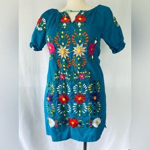 Teal embroidered dress